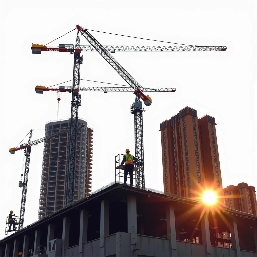 Modern construction site with cranes and buildings